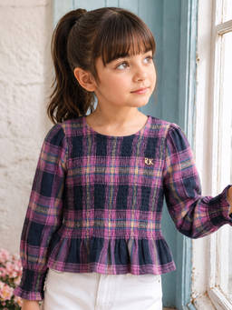 Purple United Kids - Girls Checks Multi-Color Top