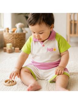 Purple United Kids - Unisex Colorblock Green Polo T-Shirt With Short