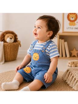 Purple United Kids - Unisex Stripes Blue T-Shirt With Dungaree