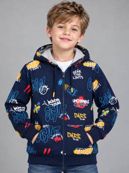 PLUM TREE - Boys Printed Navy Blue Hoodie