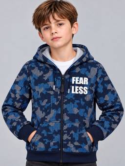 PLUM TREE - Boys Printed Navy Blue Hoodie