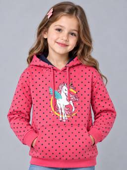 PLUM TREE - Girls Printed Pink Hoodie