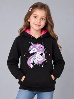 PLUM TREE - Girls Printed Black Hoodie