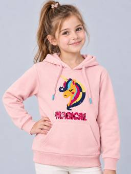 PLUM TREE - Girls Graphic Pink Hoodie