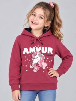 PLUM TREE - Girls Graphic Wine Hoodie