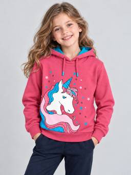 PLUM TREE - Girls Graphic Pink Hoodie