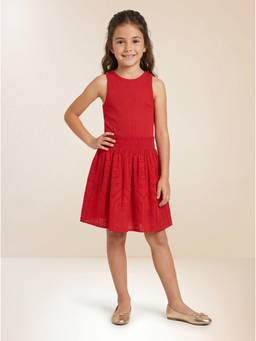 ZONE - Girls Embroidered Red Midi Dress