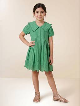ZONE - Girls Embroidered Green Midi Dress