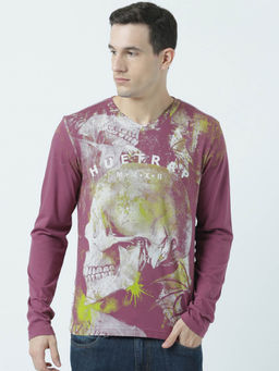 Huetrap - Mens Plum Full Sleeves V Neck T-shirt