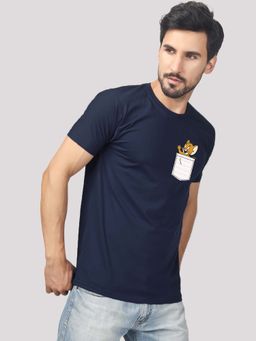 Greylongg - Navy Blue Comfortable Mens Round Neck T-Shirt