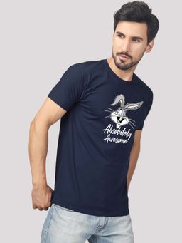 Greylongg - Navy Blue Comfortable Mens Round Neck T-Shirt