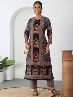 Likha - Authentic Ajrakh Cotton Hand Block Printed Straight Kurta & Pant LIKBPKS01 (Set of 2)