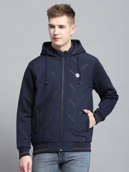 Monte Carlo - Men Solid Navy Blue Hooded Neck Full Sleeve Sweatshirt