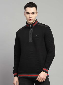 Monte Carlo - Men Solid Black High Neck Full Sleeve Sweatshirt