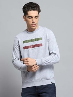 Monte Carlo - Men Printed Grey Round Neck Full Sleeve Sweatshirt