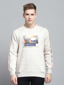 Monte Carlo - Men Printed Beige Round Neck Full Sleeve Sweatshirt