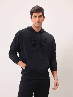 U.S. Polo Assn. Denim Co. - Printed Black Full Sleeves Hooded Sweatshirt