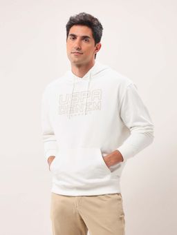 U.S. Polo Assn. Denim Co. - Printed White Full Sleeves Hooded Sweatshirt