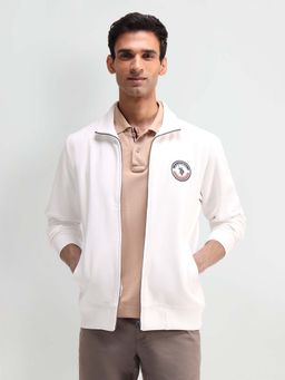 U.S. Polo Assn. Denim Co. - Solid/Plain White Full Sleeves High Neck Sweatshirt