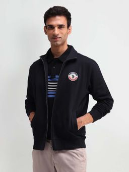 U.S. Polo Assn. Denim Co. - Solid/Plain Blue Full Sleeves High Neck Sweatshirt