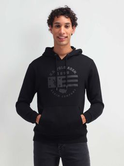 U.S. Polo Assn. Denim Co. - Graphic Black Full Sleeves Hooded Sweatshirt
