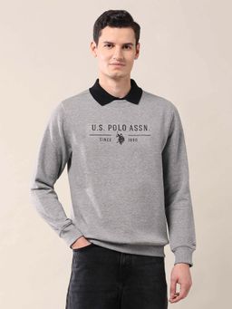 U.S. POLO ASSN. - Printed Grey Full Sleeves Round Neck Sweatshirt