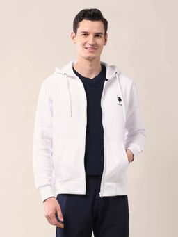 U.S. POLO ASSN. - Solid White Full Sleeves Hooded Sweatshirt