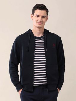 U.S. POLO ASSN. - Solid Blue Full Sleeves Hooded Sweatshirt