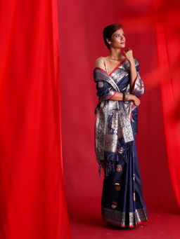 Beatitude - Blue Banarasi Saree with Unstitched Blouse