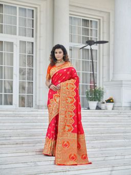 Odette - Gorgeous Woven Pink Banarasi Silk Saree with Unstitched Blouse