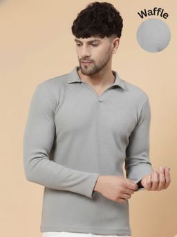 RIGO - Grey Polyester Full Sleeves Polo T-Shirt