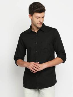 Spykar - Black Cotton Full Sleeve Plain Shirt for Men