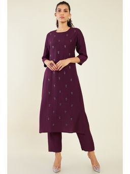 Soch - Women Purple Viscose Embroidered Kurta (Set of 2)