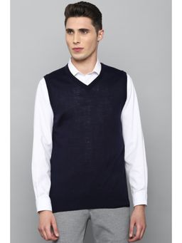 Allen Solly - Men Navy Solid V Neck Sleeveless Sweater