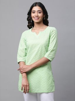 Aurelia - Women Green Embroidered Three Fourth Sleeves Round Neck Kurti