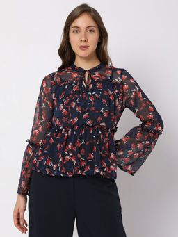 VERO MODA - Women Printed Blue Casual Top