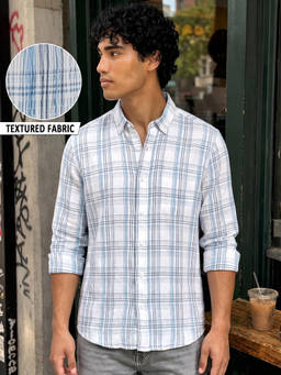 Bewakoof - Men Blue Checks Pure Cotton Shirt
