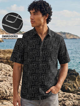 Bewakoof - Men Black Embroidered Pure Cotton Shirt