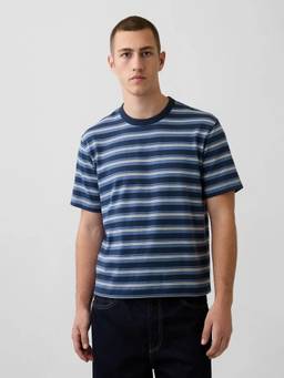 GAP - Men Navy Blue Stripes Cotton T-Shirt