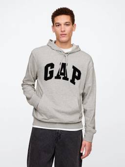 GAP - Men Grey Solid/Plain Cotton Blend Hoodie
