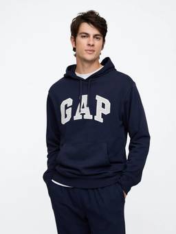 GAP - Men Navy Blue Solid/Plain Cotton Blend Hoodie