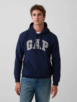 GAP - Men Navy Blue Graphic Cotton Blend Hoodie