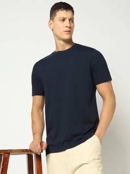GAP - Men Navy Blue Solid/Plain Cotton T-Shirt