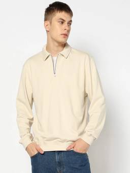 GAP - Men Beige Solid/Plain Cotton Blend Sweatshirt