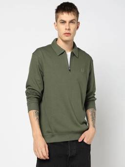 GAP - Men Olive Solid/Plain Cotton Blend Sweatshirt