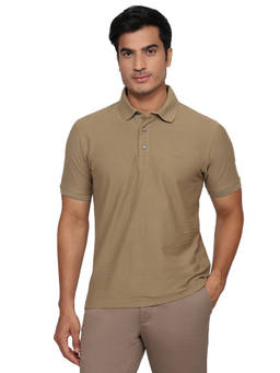 ColorPlus - Men Green Textured Pure Cotton Polo T-Shirt