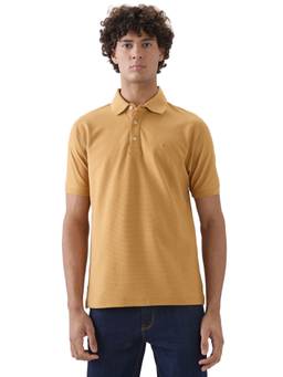 ColorPlus - Men Yellow Textured Pure Cotton Polo T-Shirt