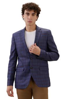 ColorPlus - Men Blue Checks Cotton Linen Blazer