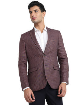 ColorPlus - Men Brown Checks Cotton Linen Blazer