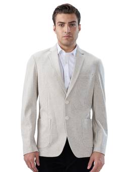 ColorPlus - Men Off White Self Design Terry Rayon Blend Blazer